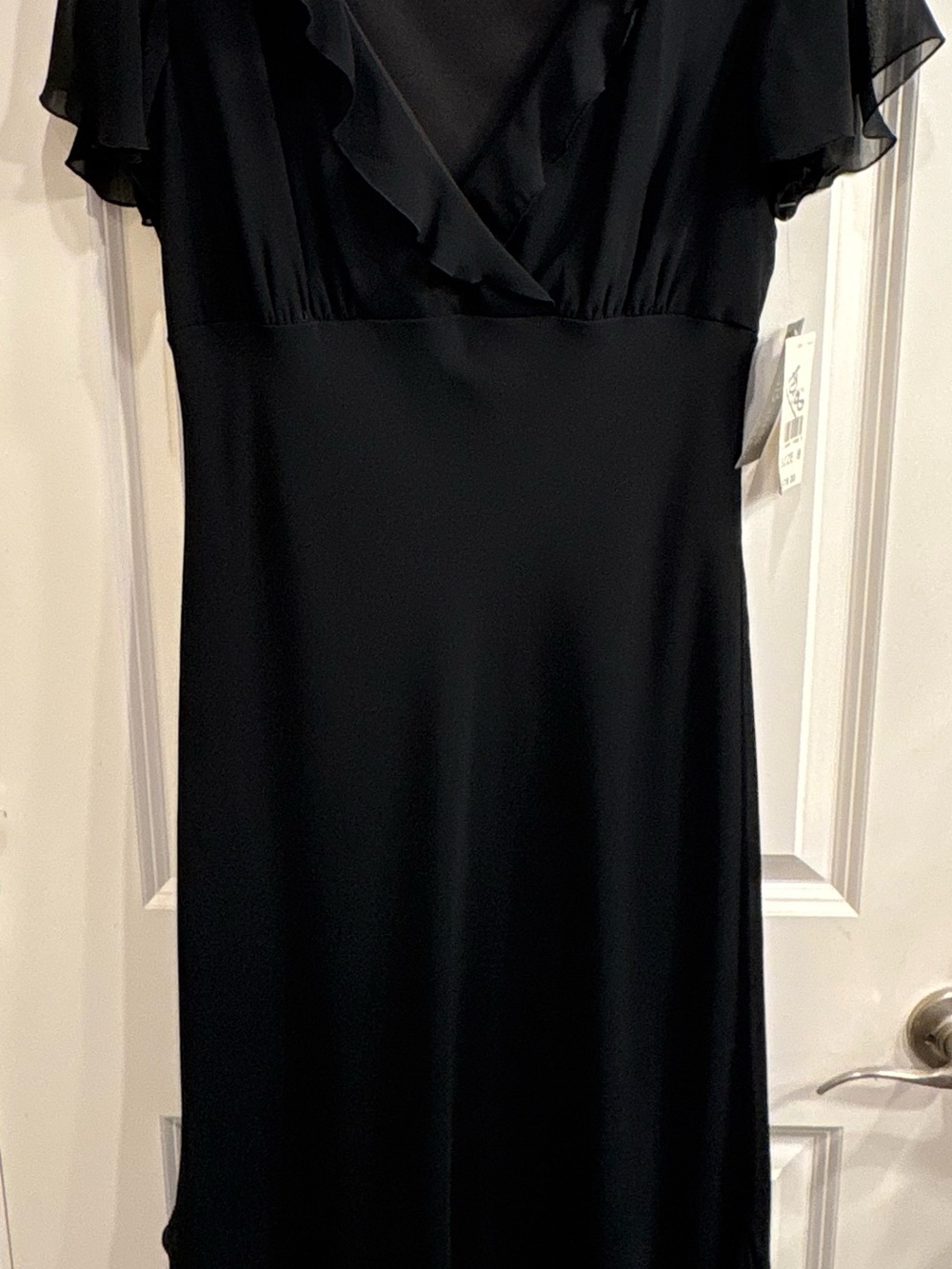 AGB Black Midi Dress with Ruffle V-Neck